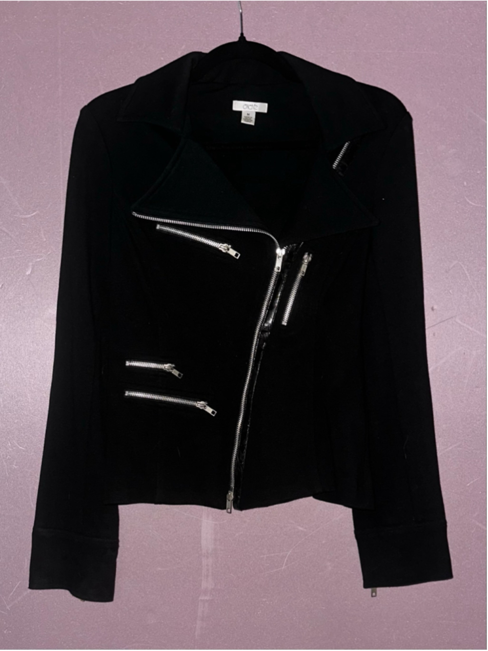 Women's Cache Black Moto Jacket, Size M, Silver Hardware